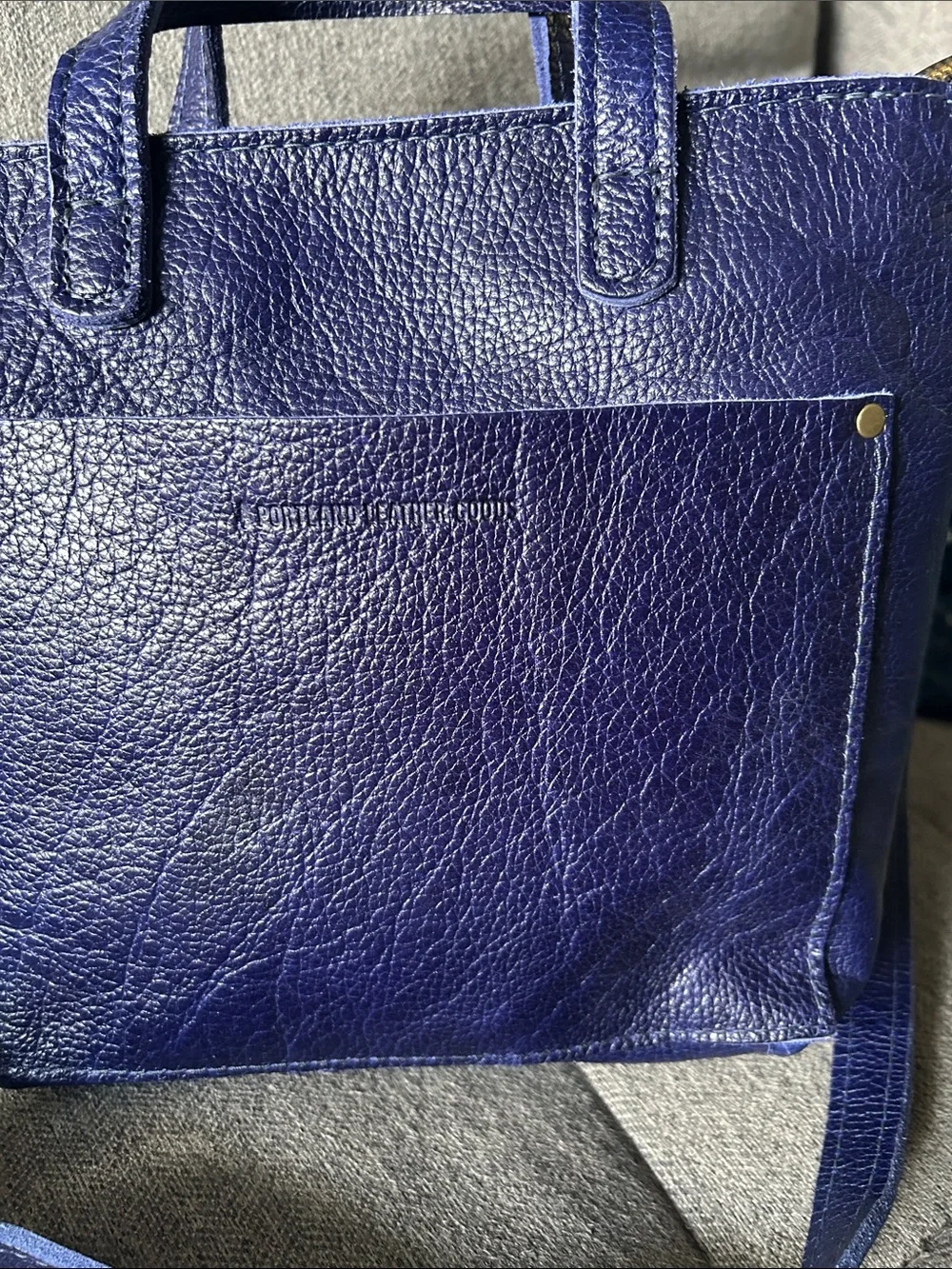 Portland Leather Mini Crossbody Tote with zipper deep purple/blue shade - Picture 2 of 10